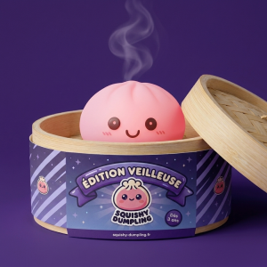 Dumpling Squishy Nattlampa Rosa i sin bambu-ångkorg