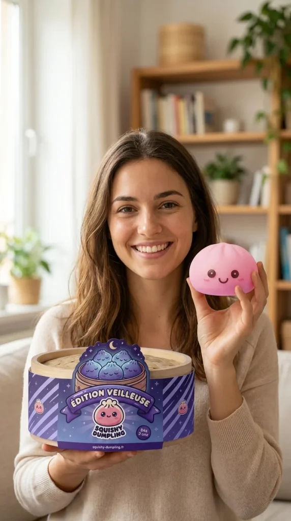 Dumpling Squishy Nattlampa Rosa med sin ask
