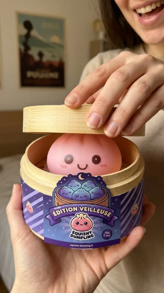 Dumpling Squishy Nattlampa Rosa i unboxing-ögonblicket