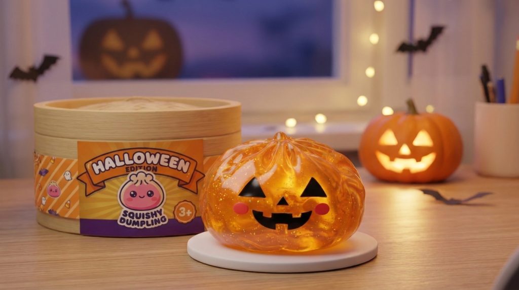 Pumpkin Halloween Dumpling Squishy Glöd i sin kawaii-miljö