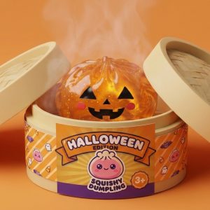 Pumpkin Halloween Dumpling Squishy Glöd i sin bambu-ångkorg