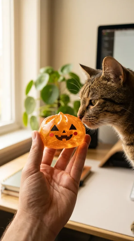 Pumpkin Halloween Dumpling Squishy Glöd med en gosedjursvän