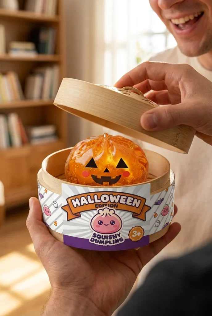Pumpkin Halloween Dumpling Squishy Glöd i unboxing-ögonblicket