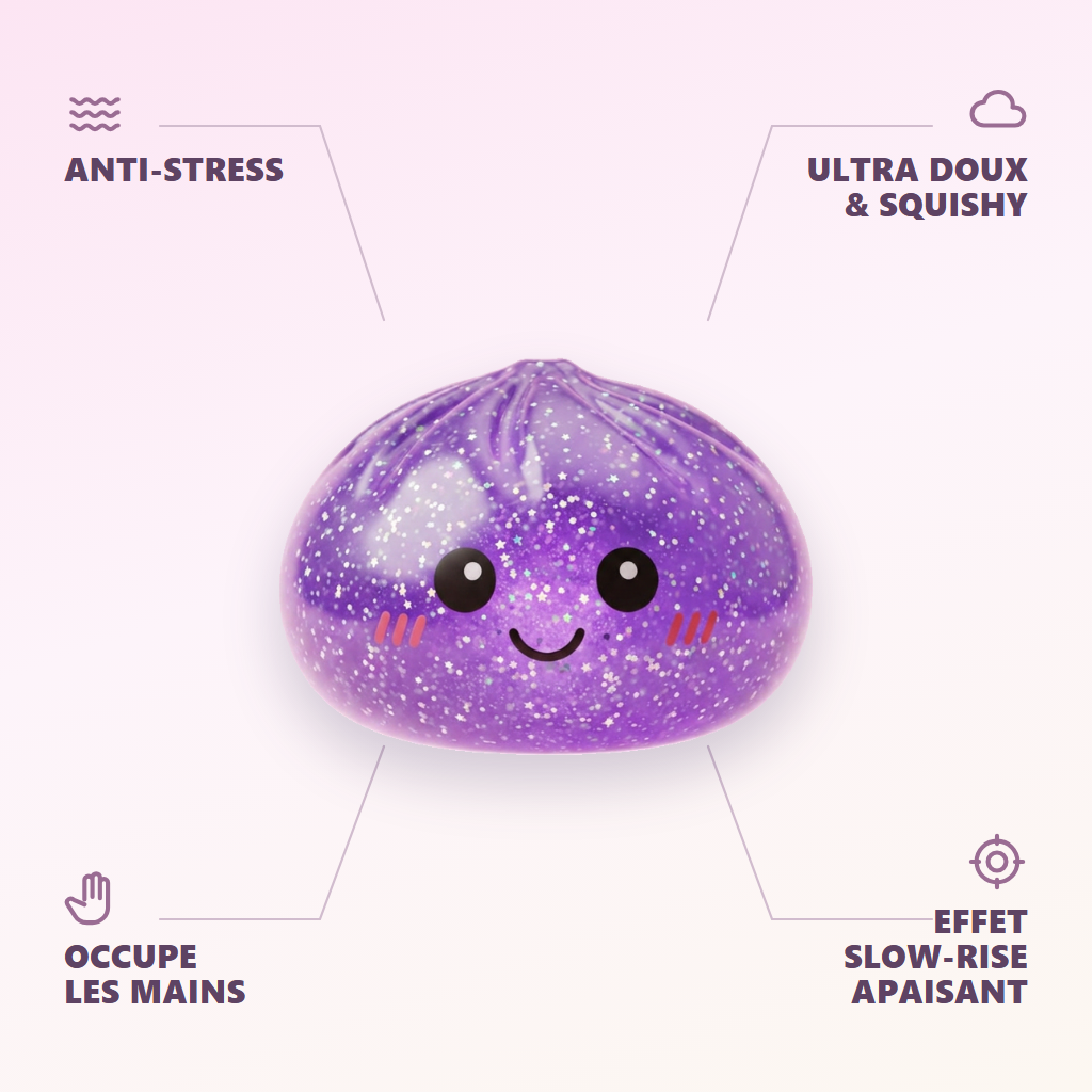 Glitter Dumpling Squishy Lila Dröm — dess fördelar