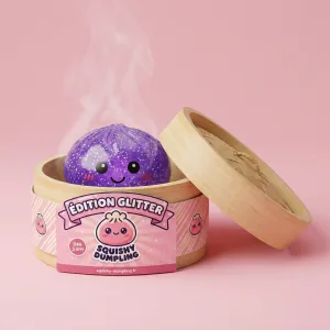 Glitter Dumpling Squishy Lila Dröm i sin bambu-ångkorg