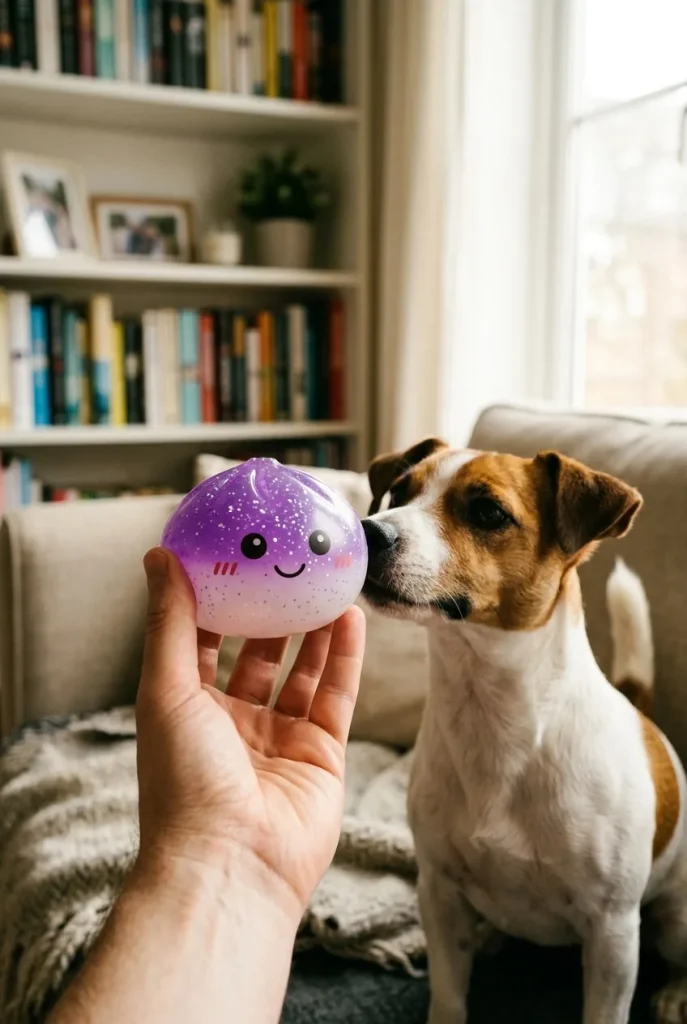 Glitter Dumpling Squishy Lila Dröm med en gosedjursvän