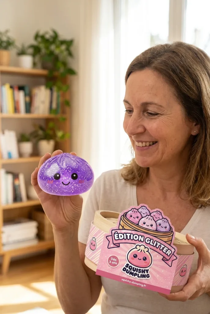 Glitter Dumpling Squishy Lila Dröm med sin ask