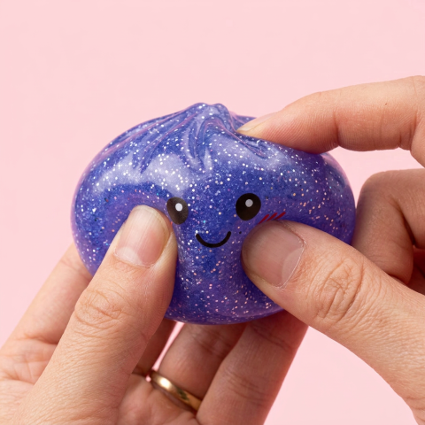 Glitter Dumpling Squishy Lila Dröm — slow-rise-effekt, skummet återtar långsamt sin form