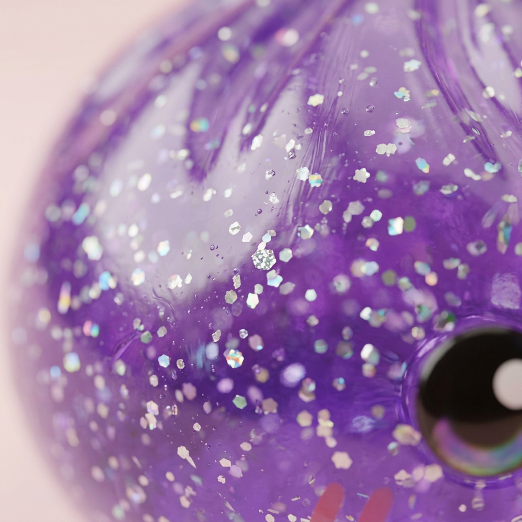 Glitter Dumpling Squishy Lila Dröm — närbild på strukturen