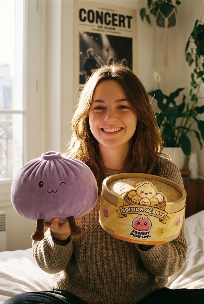 Dumpling Squishy Geant Lila XXL med sin ask