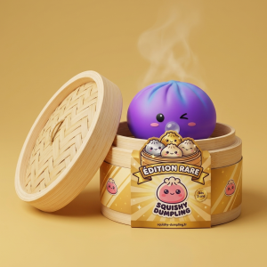 Dumpling Squishy Purple Rare Blow Kosmisk i sin bambu-ångkorg