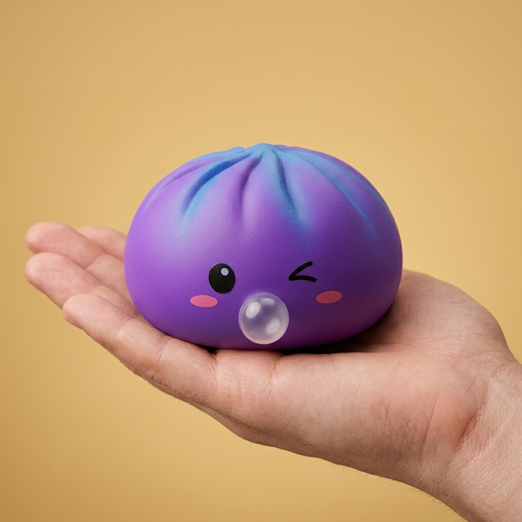 Dumpling Squishy Purple Rare Blow Kosmisk i handen, verklig storlek