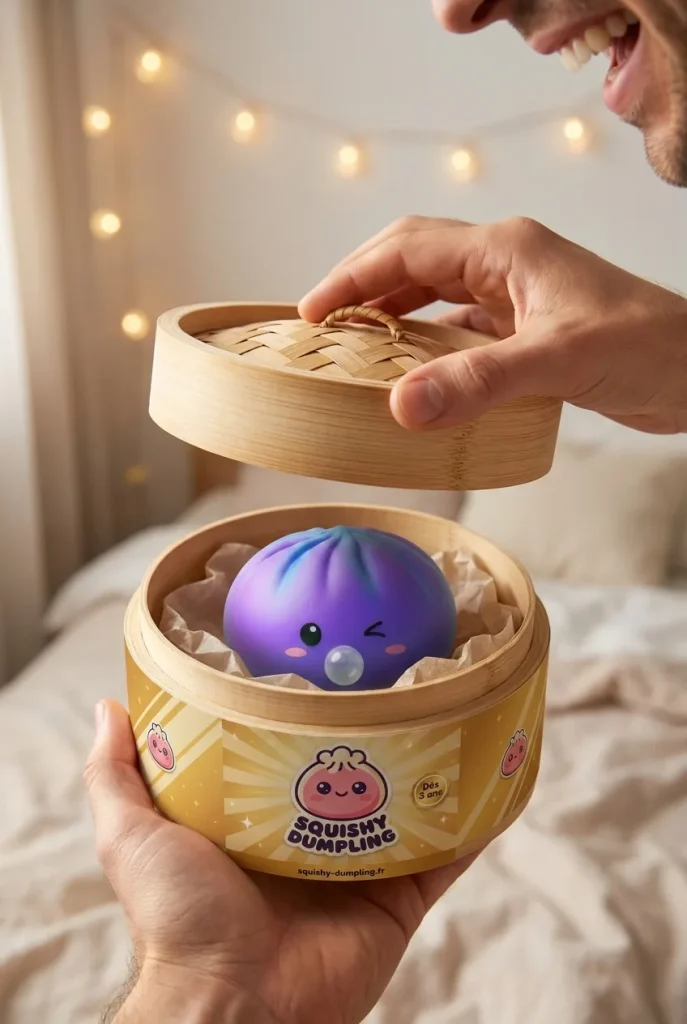 Dumpling Squishy Purple Rare Blow Kosmisk i unboxing-ögonblicket