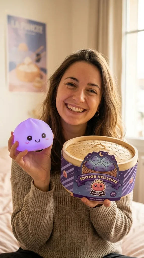Dumpling Squishy Nattlampa Lila med sin ask