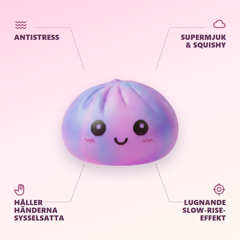 Tie-Dye Dumpling Squishy Violet — dess fördelar