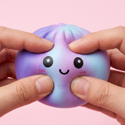 Tie-Dye Dumpling Squishy Violet — slow-rise-effekt, skummet återtar långsamt sin form
