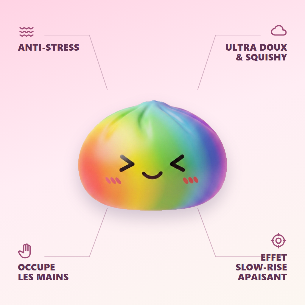 Rainbow Dumpling Squishy i Regnbågsfärger — dess fördelar