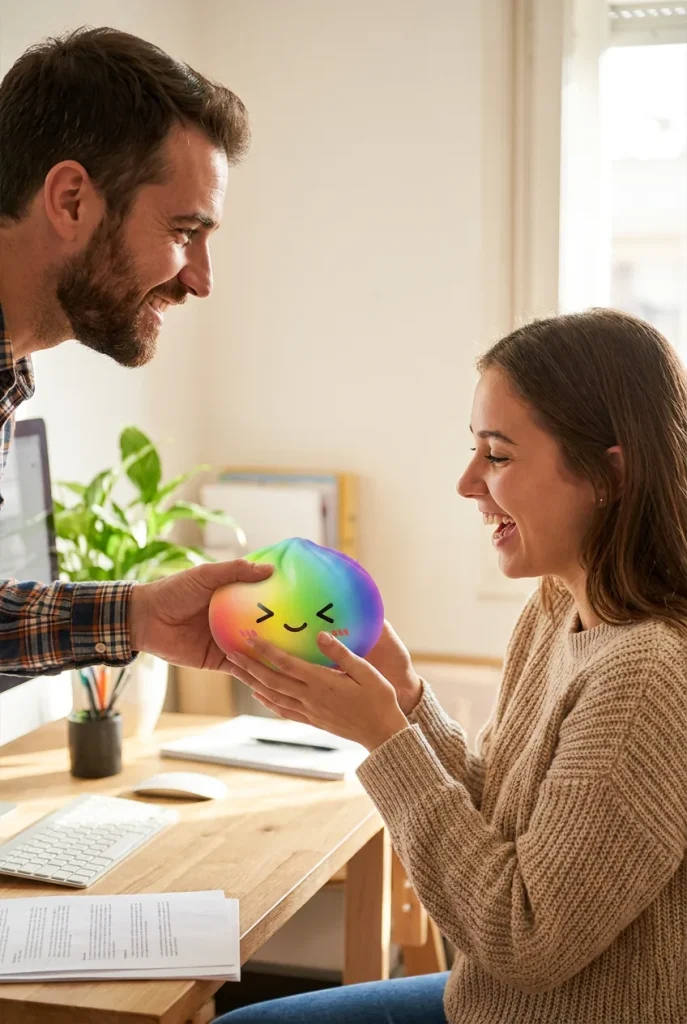 Rainbow Dumpling Squishy i Regnbågsfärger som presenttips