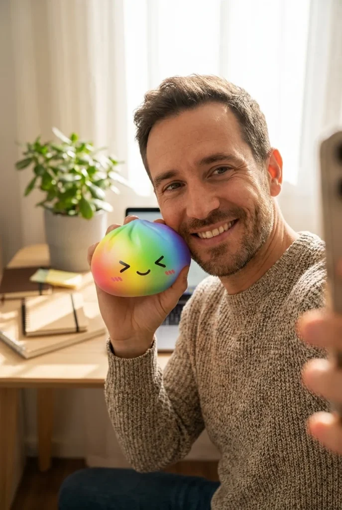 Rainbow Dumpling Squishy i Regnbågsfärger i vardagen