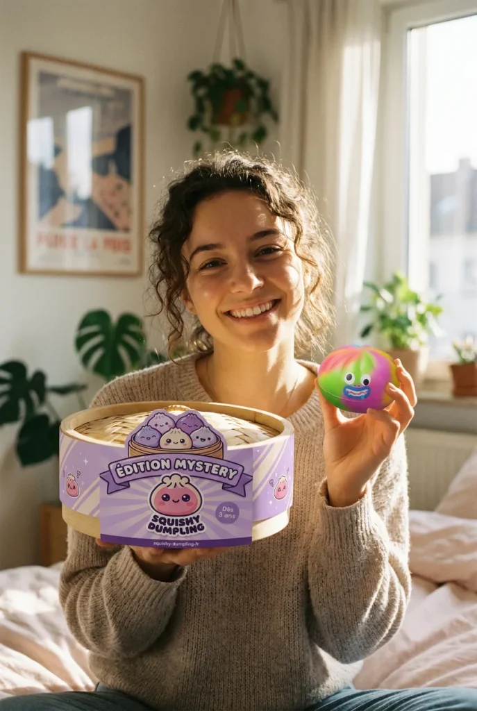 Rainbow Mystery Dumplings Squishy Regnbågsupplaga med sin ask