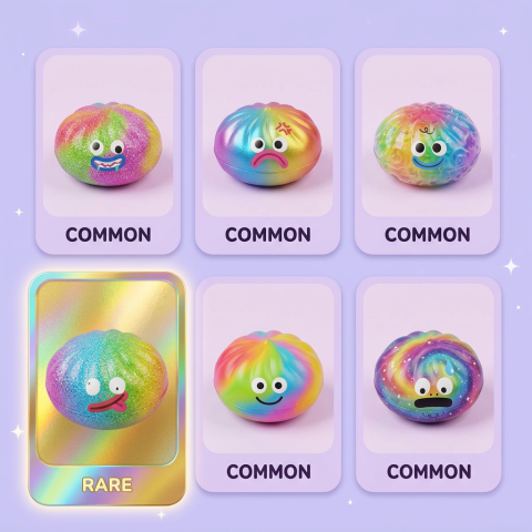 Rainbow Mystery Dumplings Squishy Regnbågsupplaga — i klämmet, mjukt slow-rise-skum