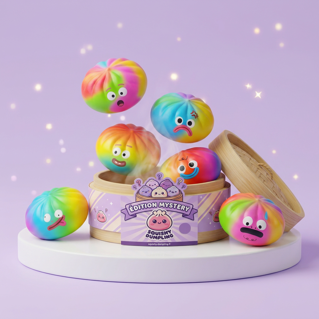 Rainbow Mystery Dumplings Squishy Regnbågsupplaga — i klämmet, mjukt slow-rise-skum