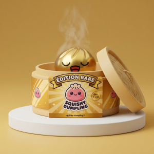 Rare Dumpling Squishy Guld Skatt i sin bambu-ångkorg