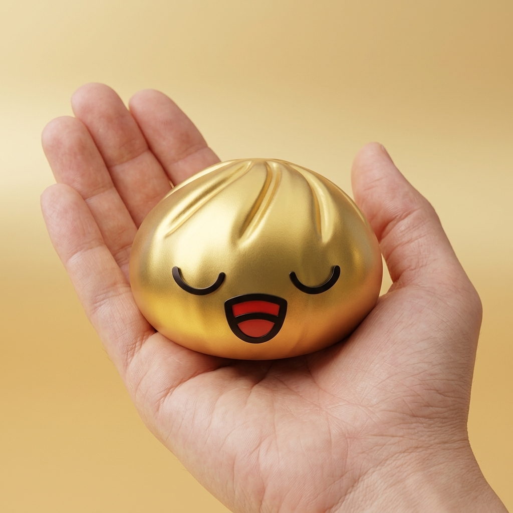 Rare Dumpling Squishy Guld Skatt i handen, verklig storlek