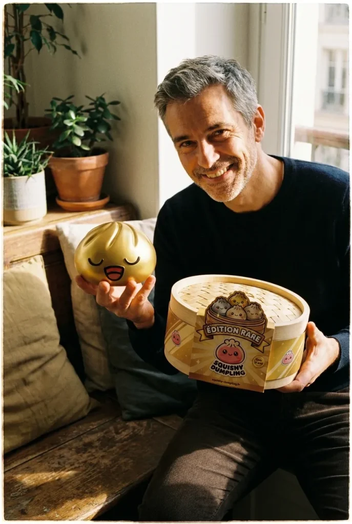 Rare Dumpling Squishy Guld Skatt med sin ask