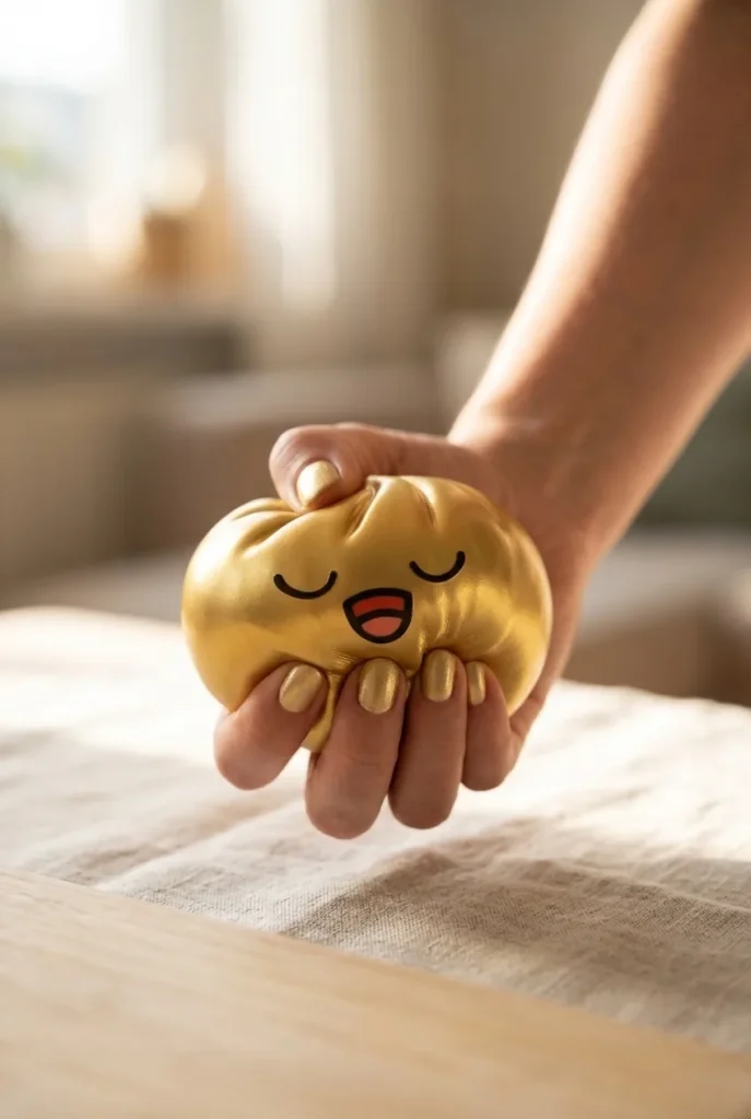 Rare Dumpling Squishy Guld Skatt mitt i klämmet