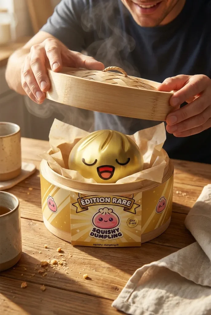 Rare Dumpling Squishy Guld Skatt i unboxing-ögonblicket