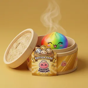 Rare Dumpling Squishy Regnbåge i sin bambu-ångkorg