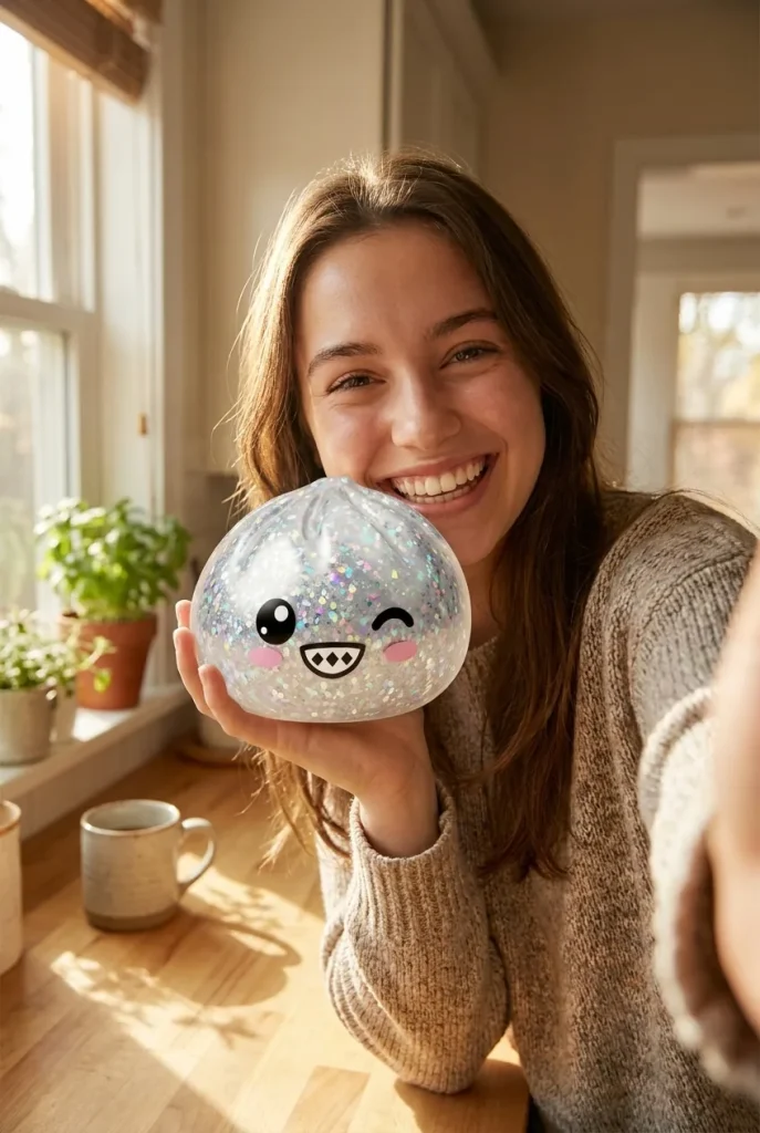 Rare Dumpling Squishy Skimrande Silver i vardagen