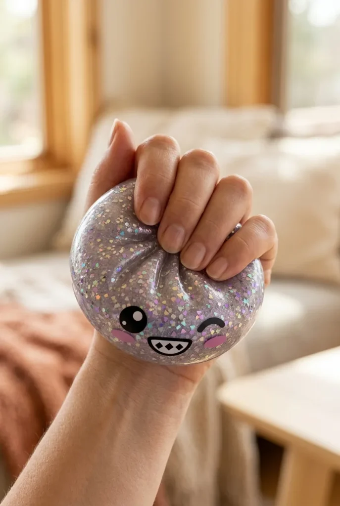 Rare Dumpling Squishy Skimrande Silver mitt i klämmet