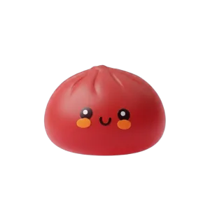 Dumpling Squishy Röd Fluffy — i klämmet, mjukt slow-rise-skum