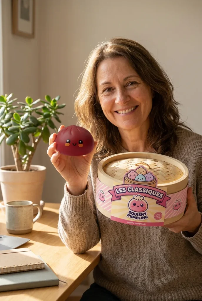Dumpling Squishy Röd Fluffy med sin ask