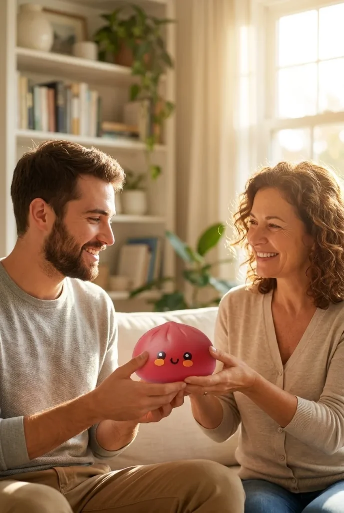 Dumpling Squishy Röd Fluffy som presenttips