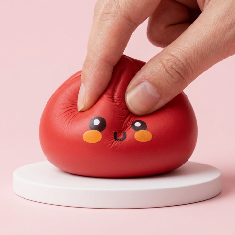 Dumpling Squishy Röd Fluffy — i klämmet, mjukt slow-rise-skum