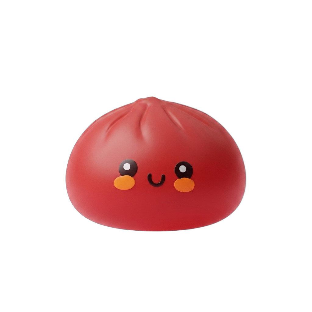 Dumpling Squishy Röd Fluffy — i klämmet, mjukt slow-rise-skum