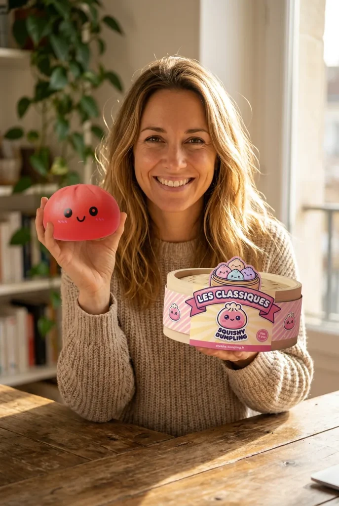 Dumpling Squishy Körsbärsröd med sin ask