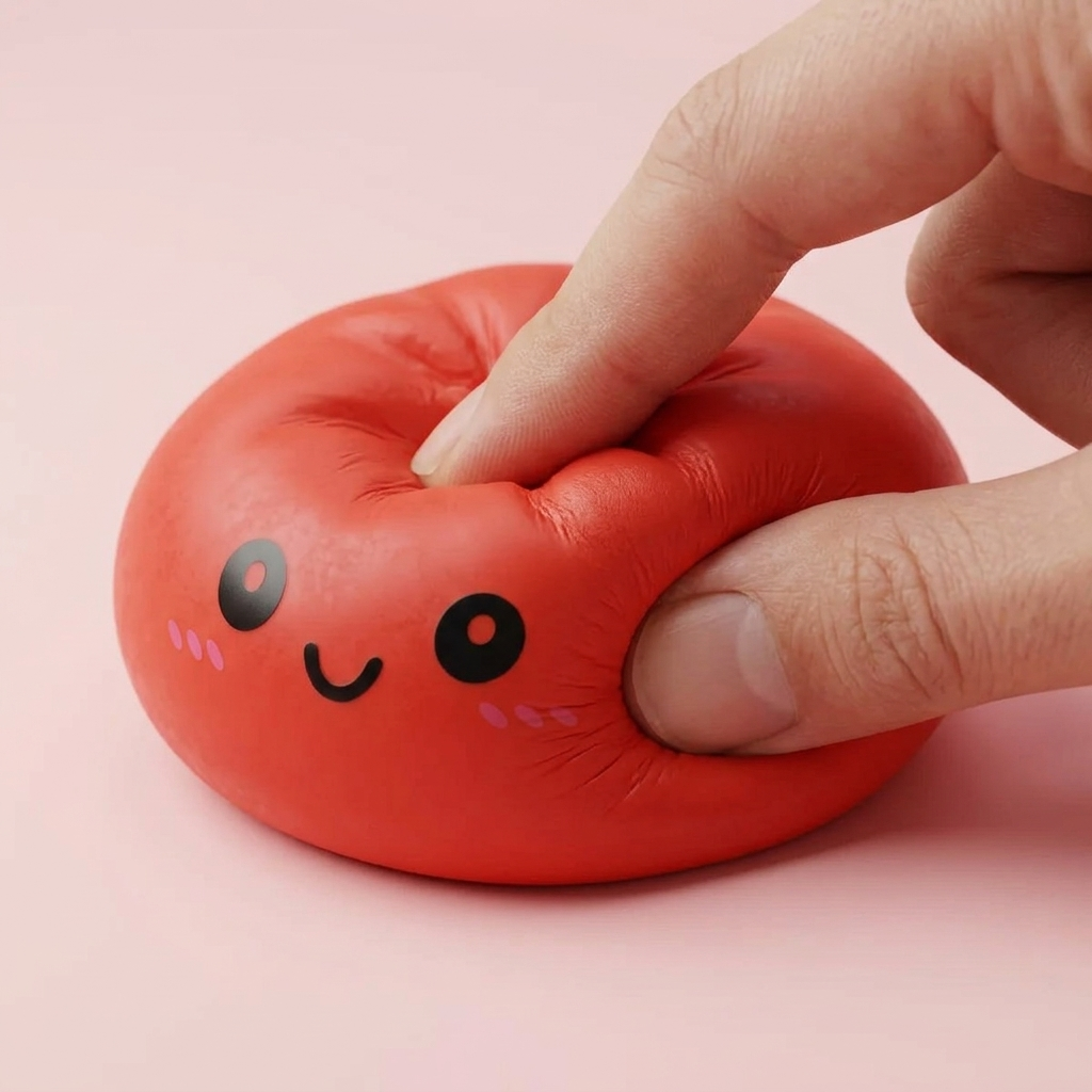 Dumpling Squishy Körsbärsröd — slow-rise-effekt, skummet återtar långsamt sin form