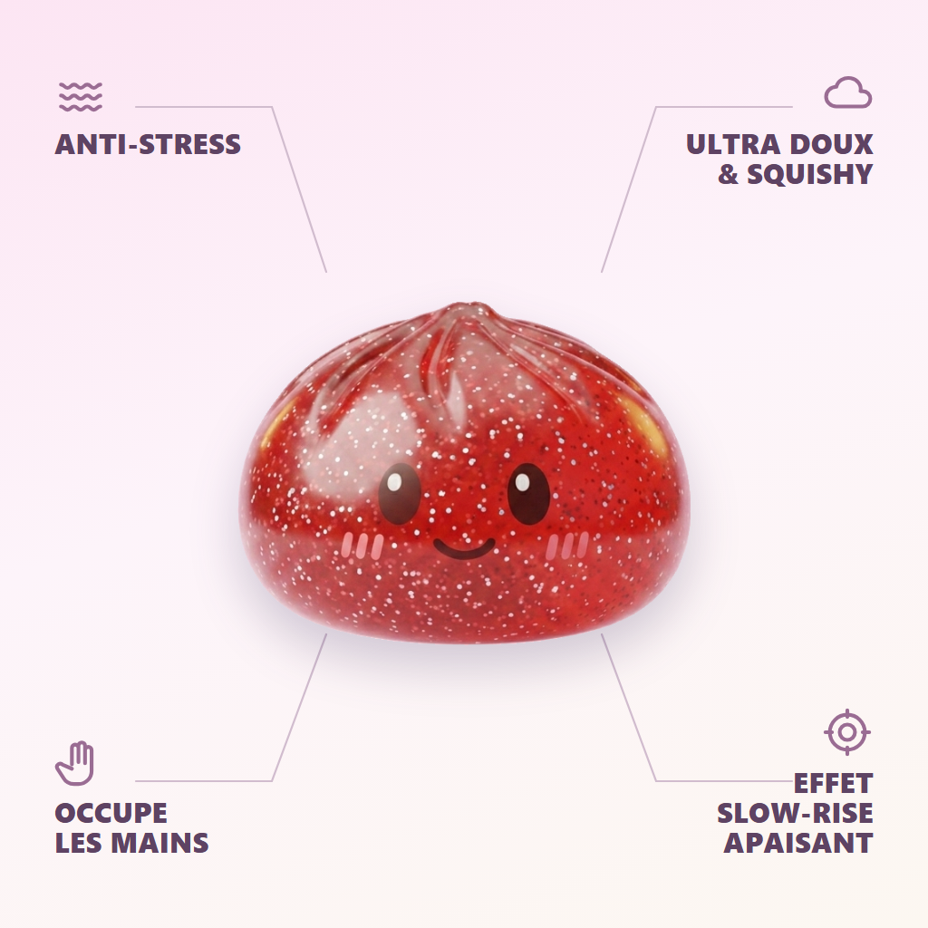 Glitter Dumpling Squishy Röd Lycka — dess fördelar