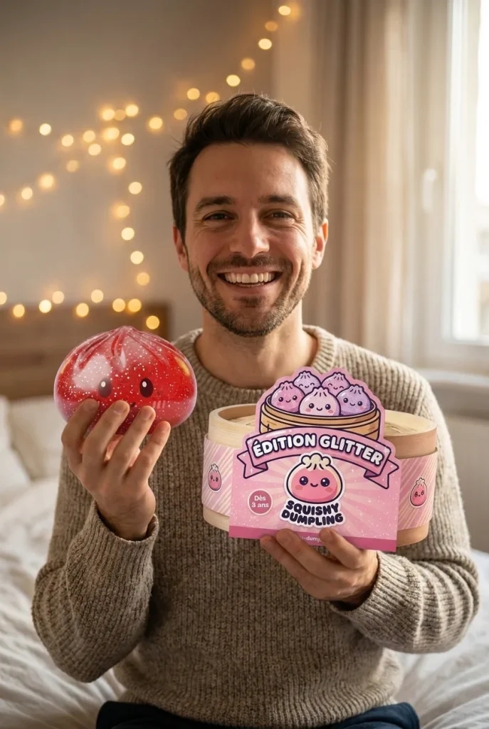 Glitter Dumpling Squishy Röd Lycka med sin ask