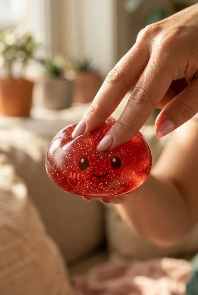 Glitter Dumpling Squishy Röd Lycka mitt i klämmet
