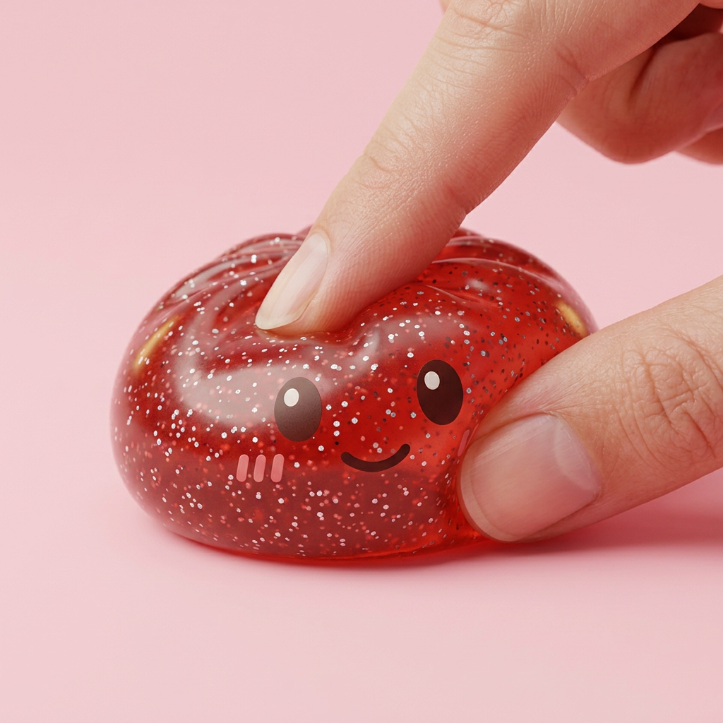 Glitter Dumpling Squishy Röd Lycka — slow-rise-effekt, skummet återtar långsamt sin form
