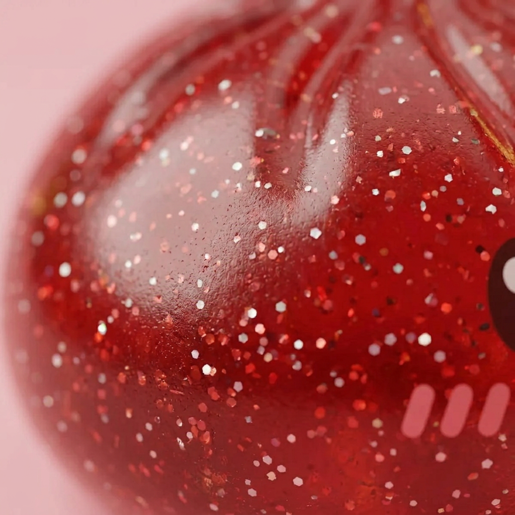 Glitter Dumpling Squishy Röd Lycka — närbild på strukturen