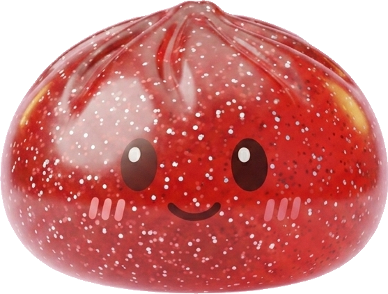 Glitter Dumpling Squishy Röd Lycka — i klämmet, mjukt slow-rise-skum