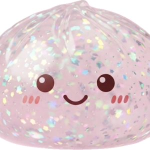 Glitter Dumpling Squishy Silver – med Bambukorg — i klämmet, mjukt slow-rise-skum