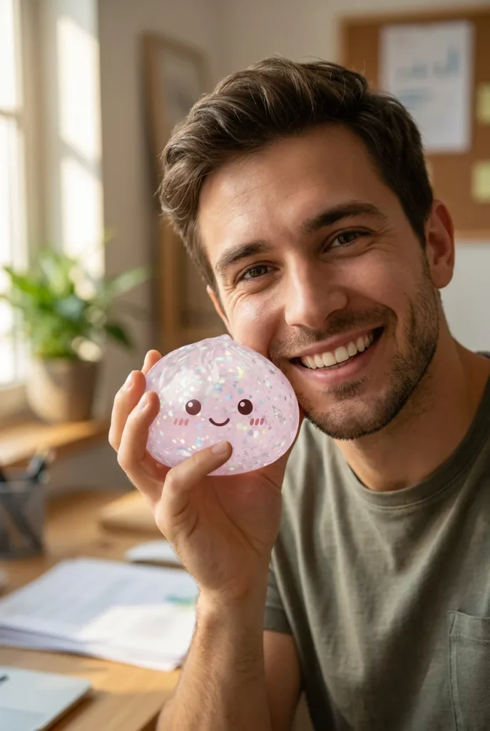 Glitter Dumpling Squishy Silver – med Bambukorg i vardagen