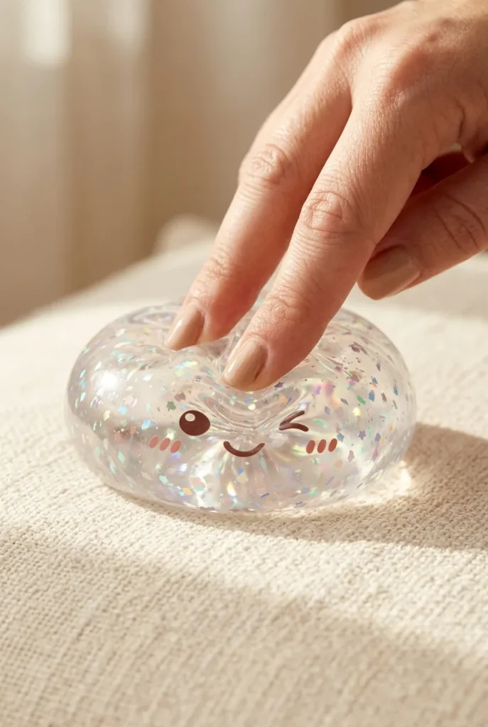 Glitter Dumpling Squishy Silver – med Bambukorg mitt i klämmet